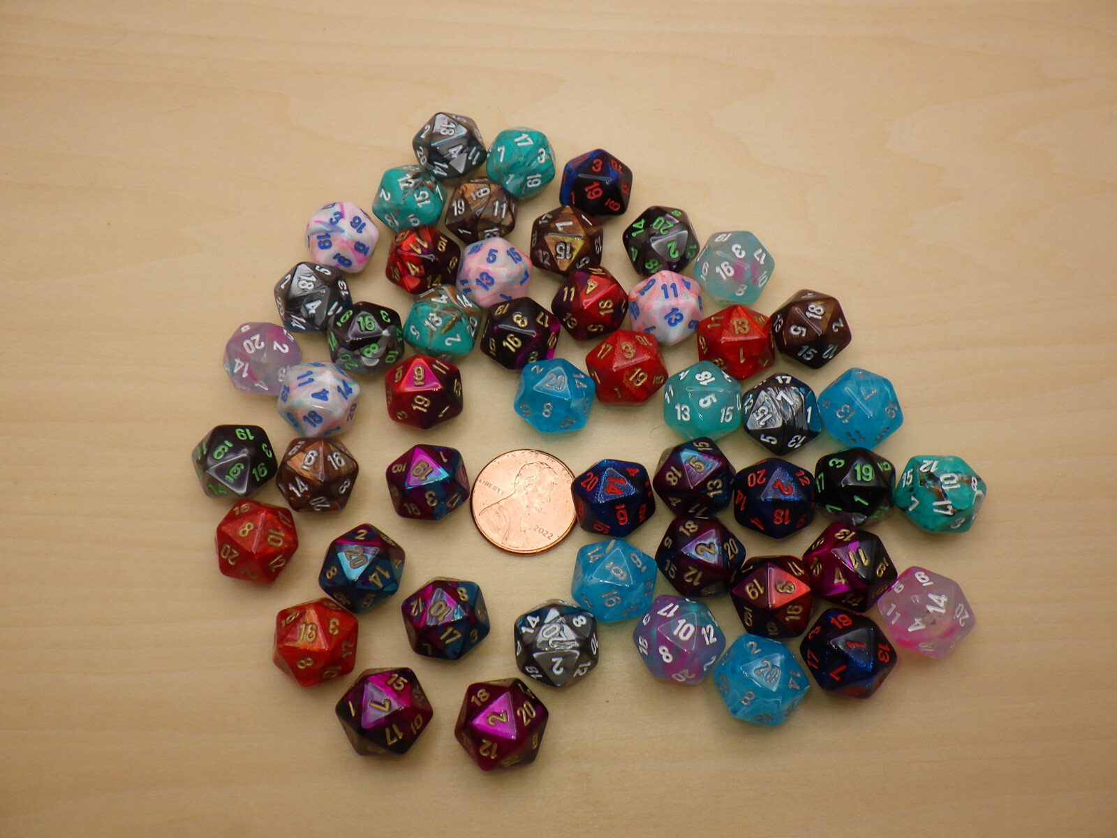 Chessex Mini D20 Dice - Bag of x50 Assorted Loose Polyhedral Twenty Sided RPG