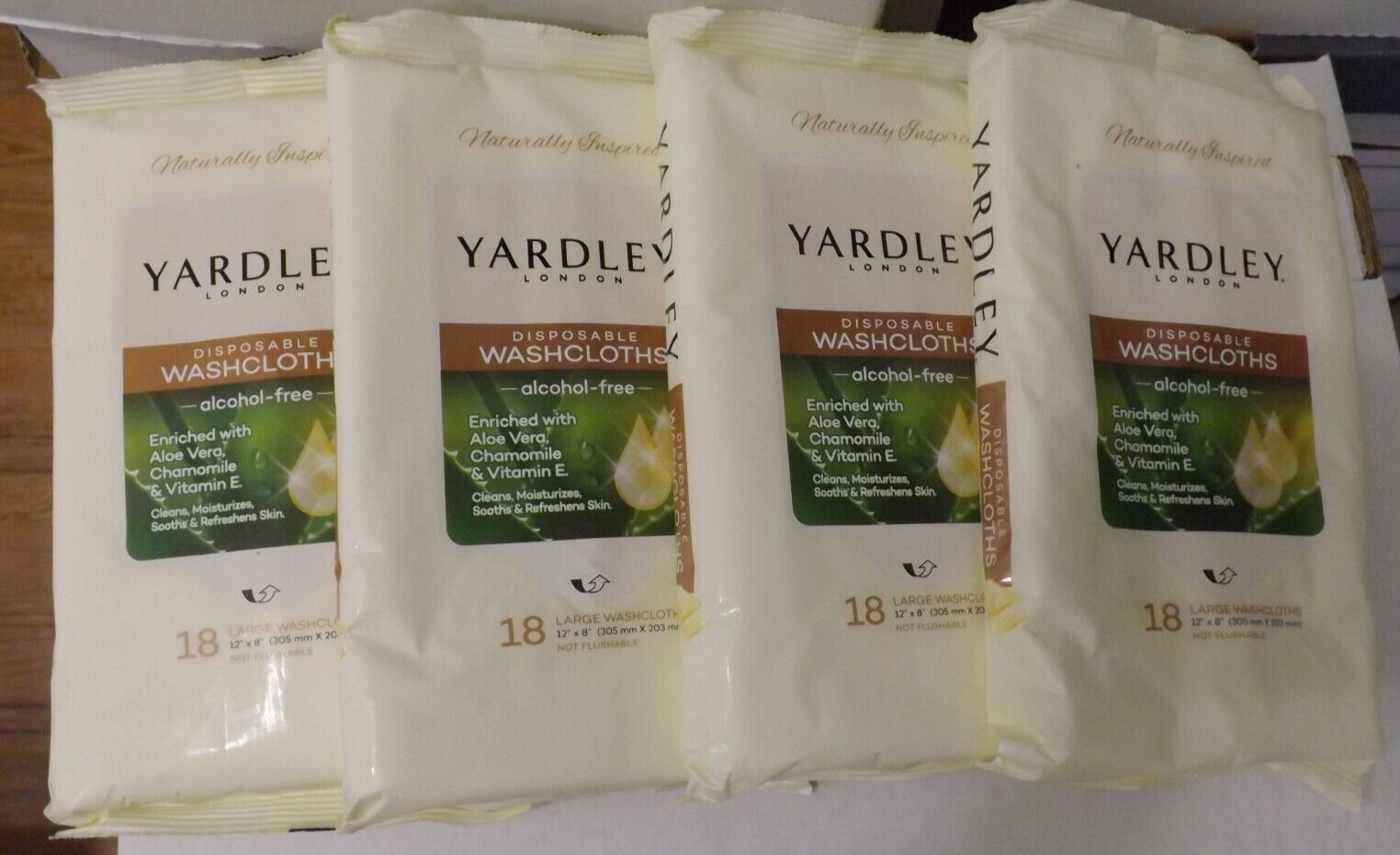 4 NEW YARDLEY LONDON Disposable Washcloths Aloe vera & chamomile alcohol free