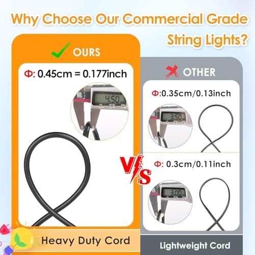 3-Color in 1 Solar String Lights Outdoor Waterproof Dimmable, 48ft 48FT Black