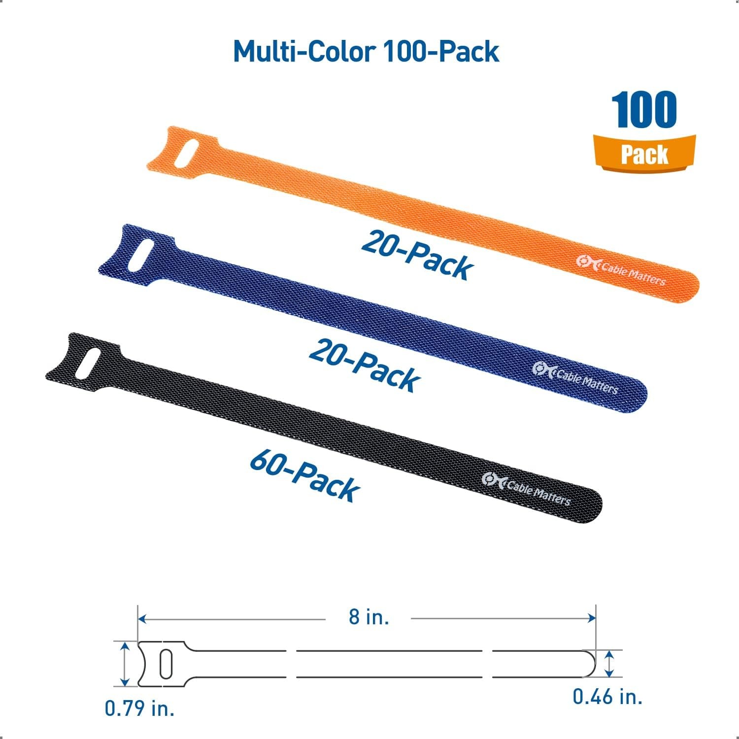 Cable Matters Hook & Loop Cable Straps 100pc Reusable Cord Organizer Ties