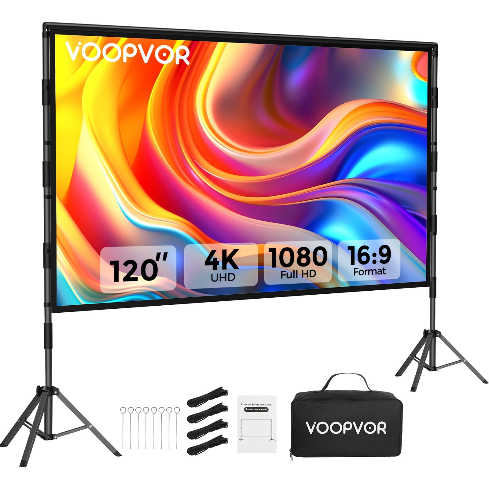100 Inch Projector Screen with Stand, Portable Outdoor Movie Screen