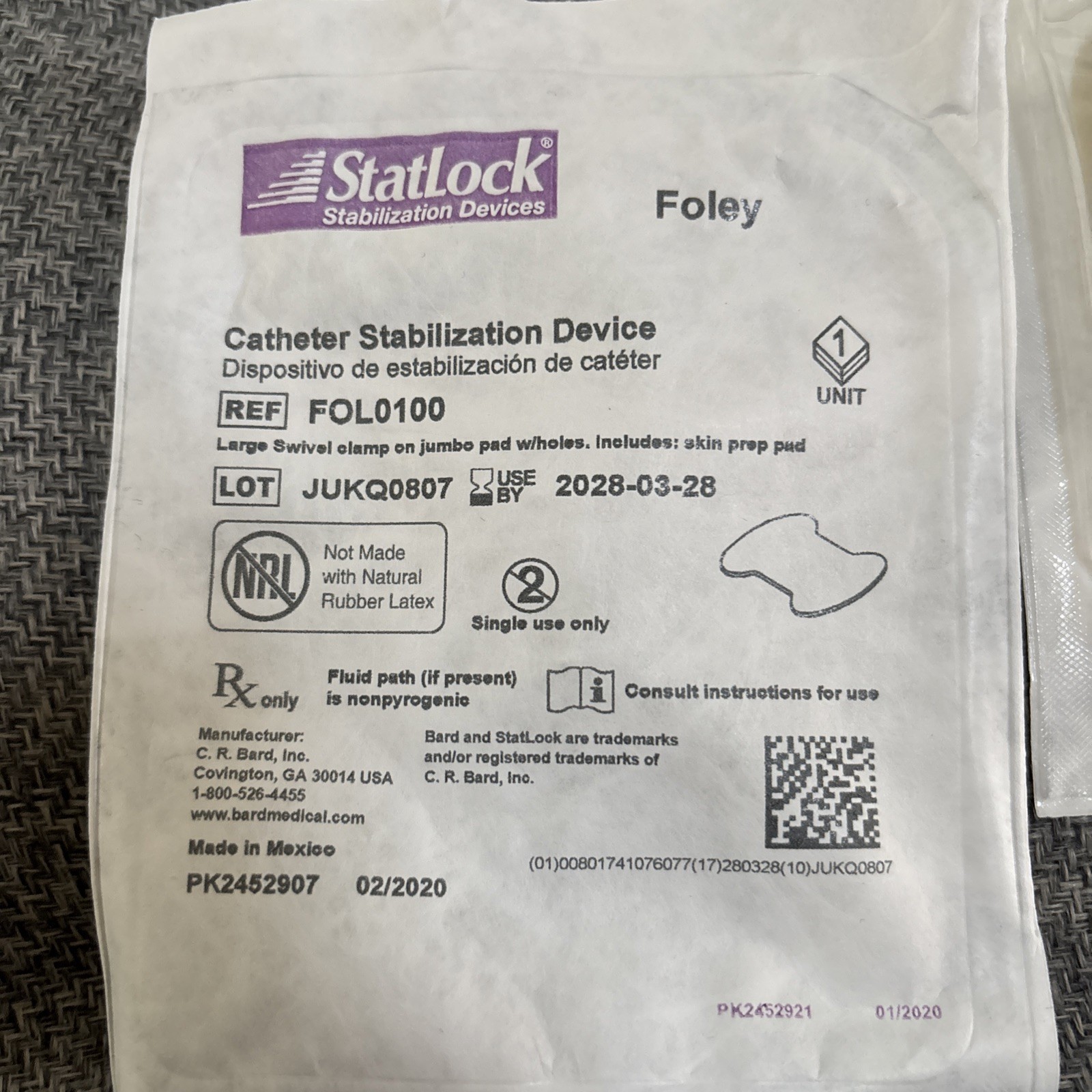 3-Pack | StatLock Foley Catheter Stabilization Device Latex Free New