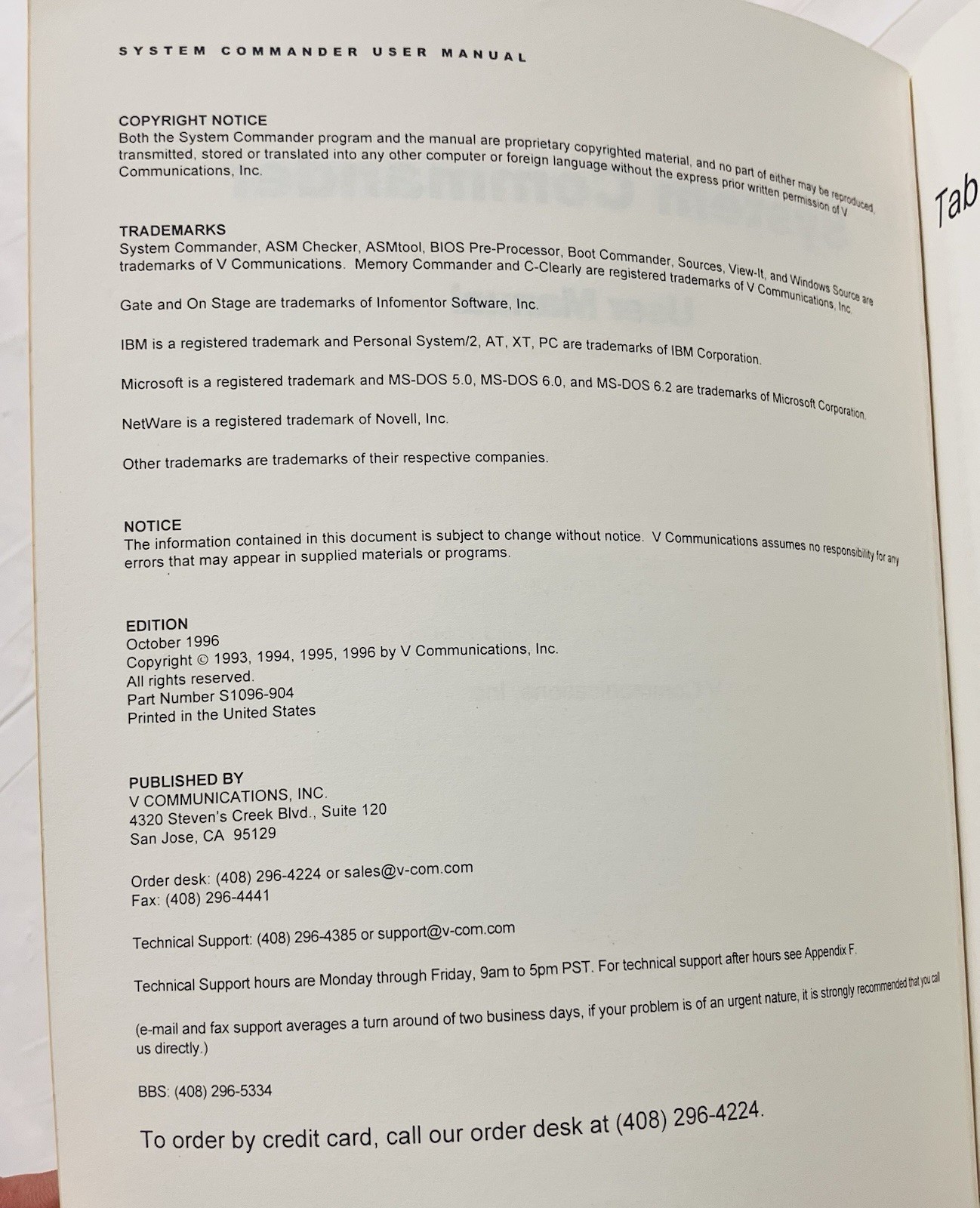 Original System Commander User Manual VCOM Partitioning Guide Windows Linux 1996