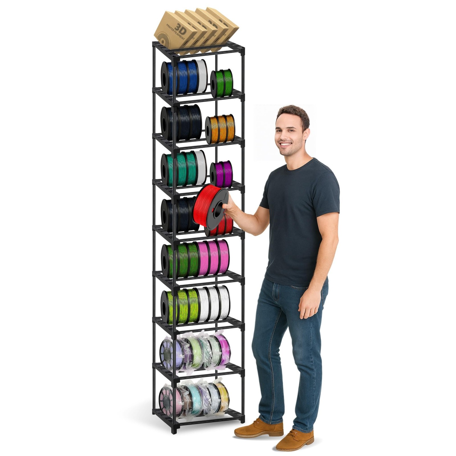 Upgraded 9-Tier 3D Printer Filament Spool Storage Rack, Thicker 3D Printing F...