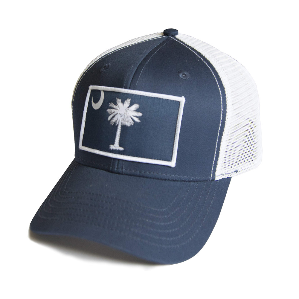South Carolina Flag Palmetto Snapback Trucker Baseball Hat (Navy Blue)