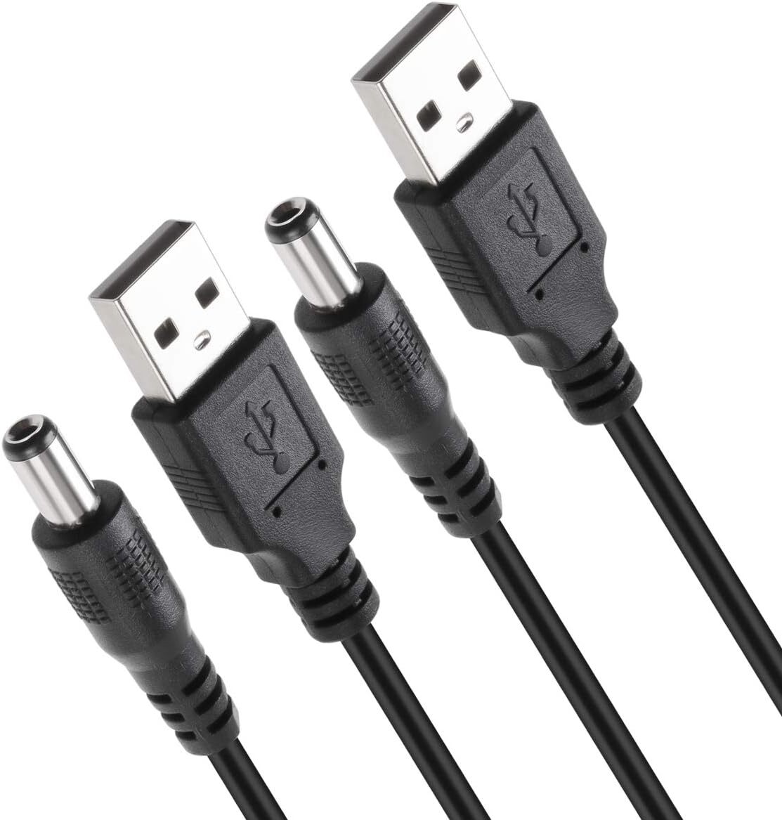 2 USB-A to 5.5mm x 2.1mm Barrel Jack Male DC 5V Power Charger Connector Cables
