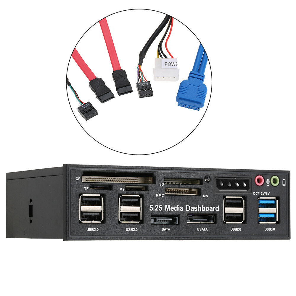 5.25 inch Multi-Function USB 3.0 Hub Front Panel Media Dashboard eSATA O4J1