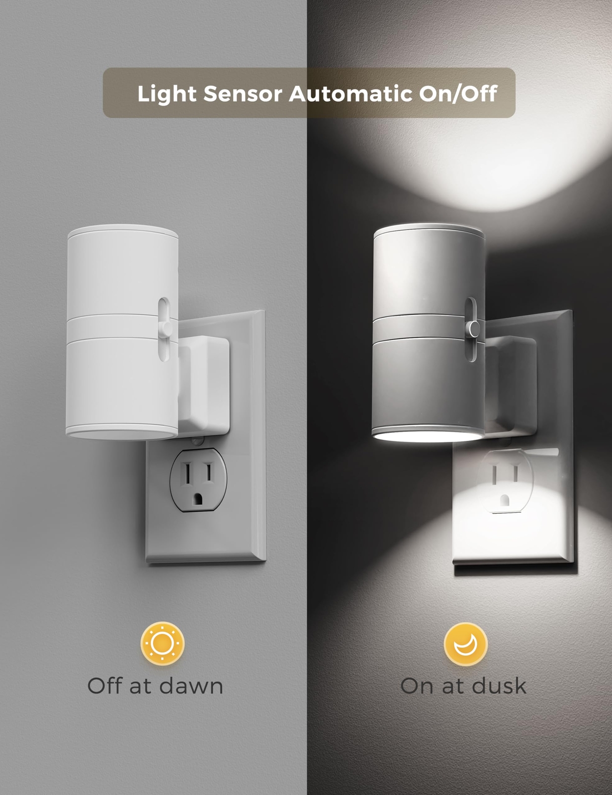 Bright LED Night Light Plug-in Dimmable Daylight White for Bathroom 2 Pack
