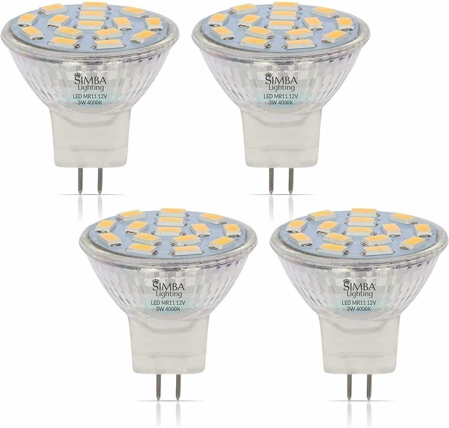 [4 Pack] LED MR11 3W 20W 12V Halogen Replacement GU4 Bi-Pin 4000K Natural White