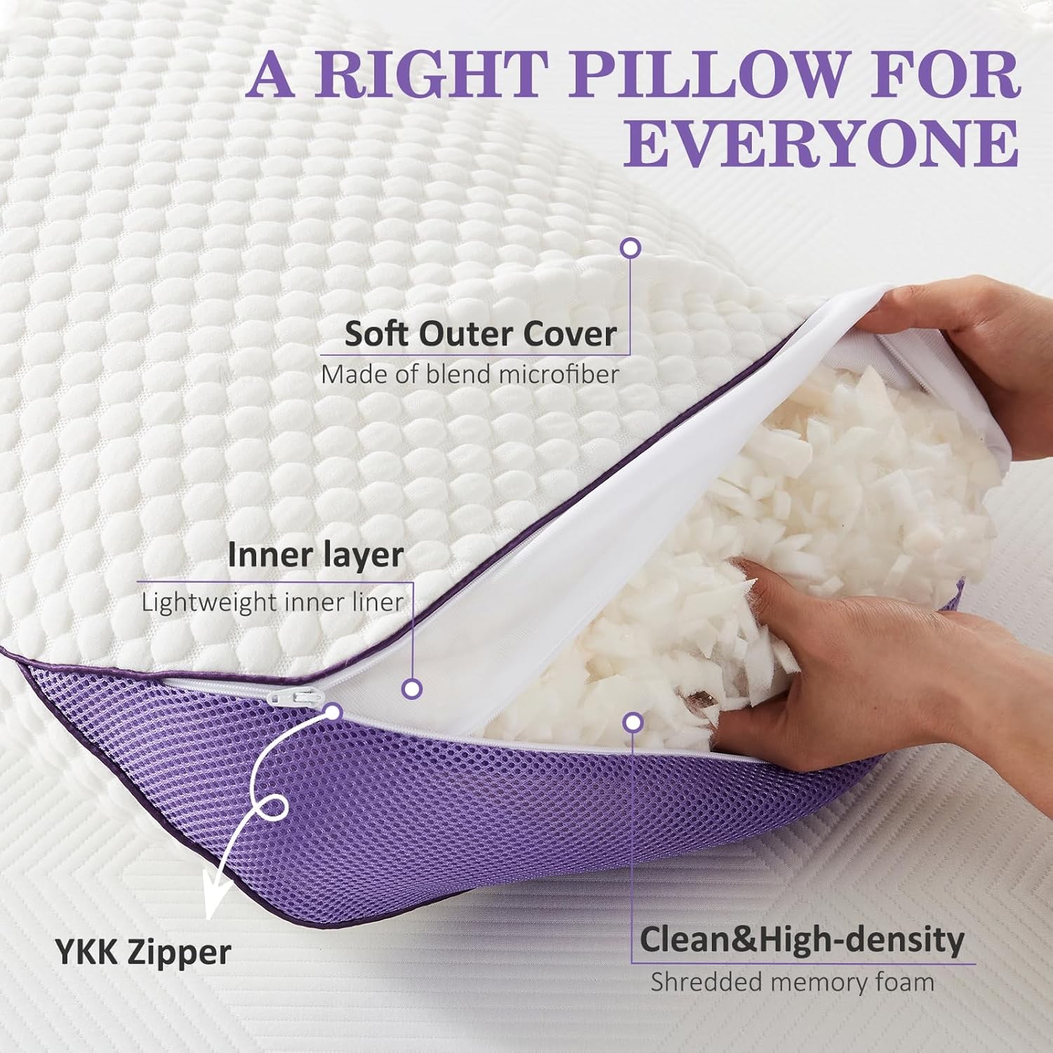 Adjustable Shredded Memory Foam Pillow Queen Size, Cooling Bed