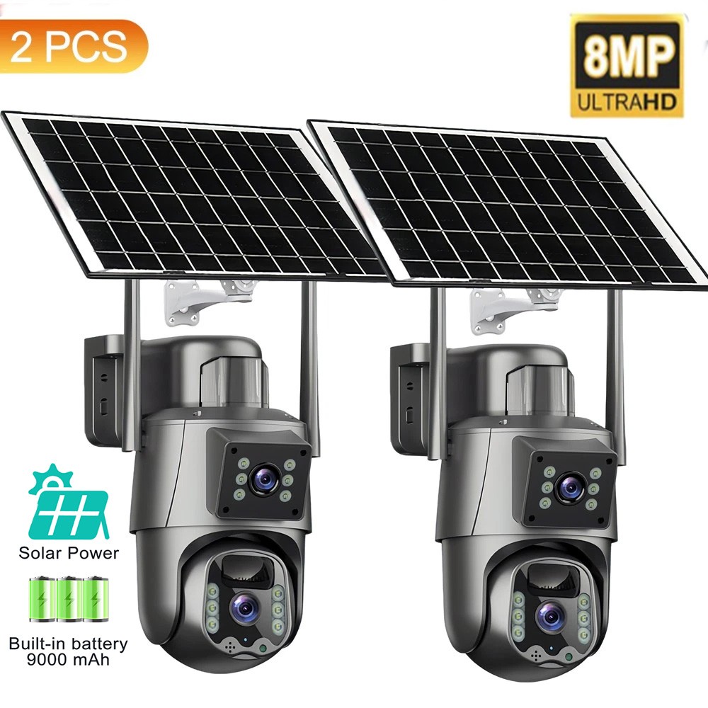 4MP Solar Wireless WiFi Outdoor Pan/Tilt Home Security Camera Dual-Lens