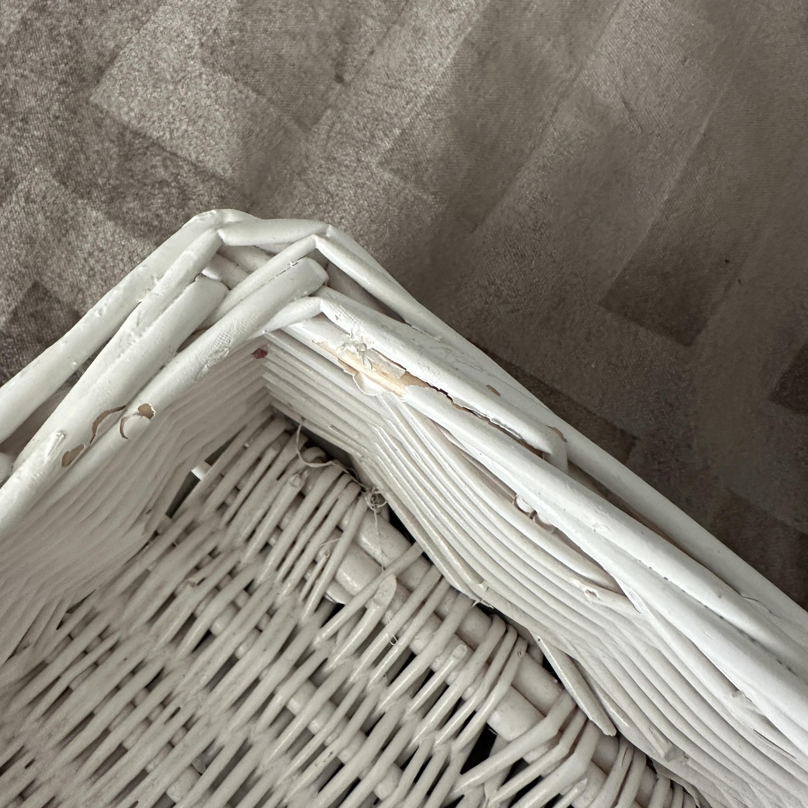 White Wicker Rectangular Basket 17 Inch Farmhouse Table Centerpiece Organizer
