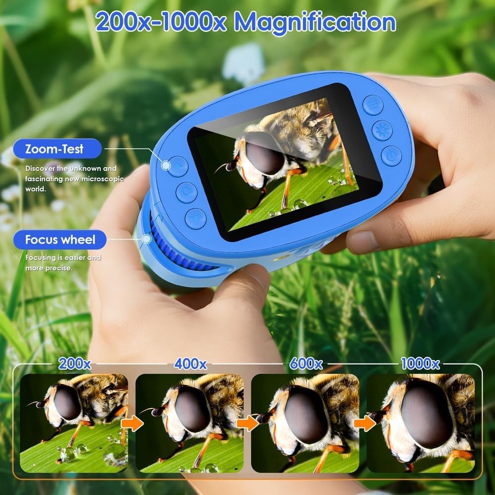 Kids Microscope 2.0" Screen 1000X Digital Microscope for Kids, Mini Pocket Ha...