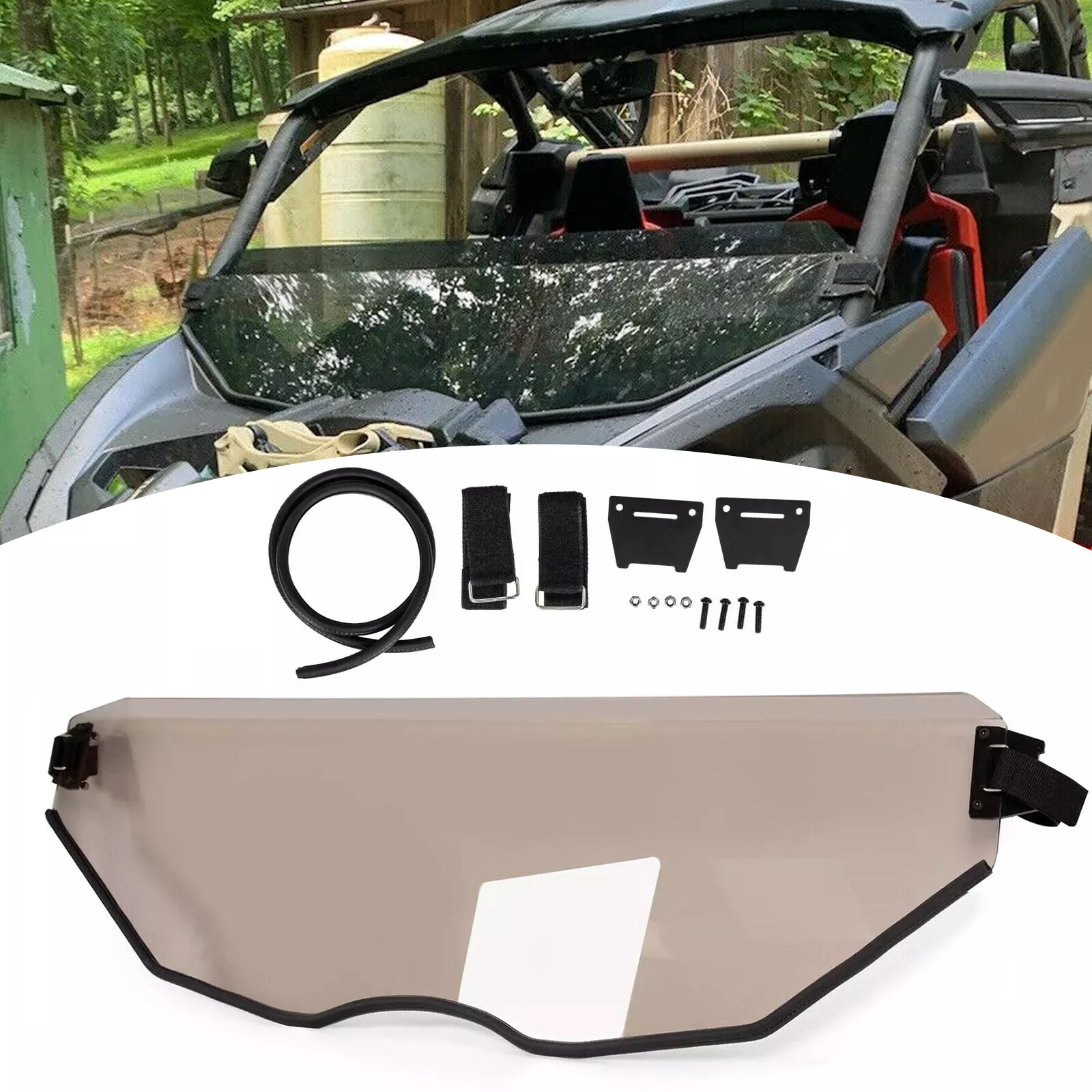 Front UTV Half Windshield Dark Tinted Polycarbonate For 17-24 Can Am Maverick X3