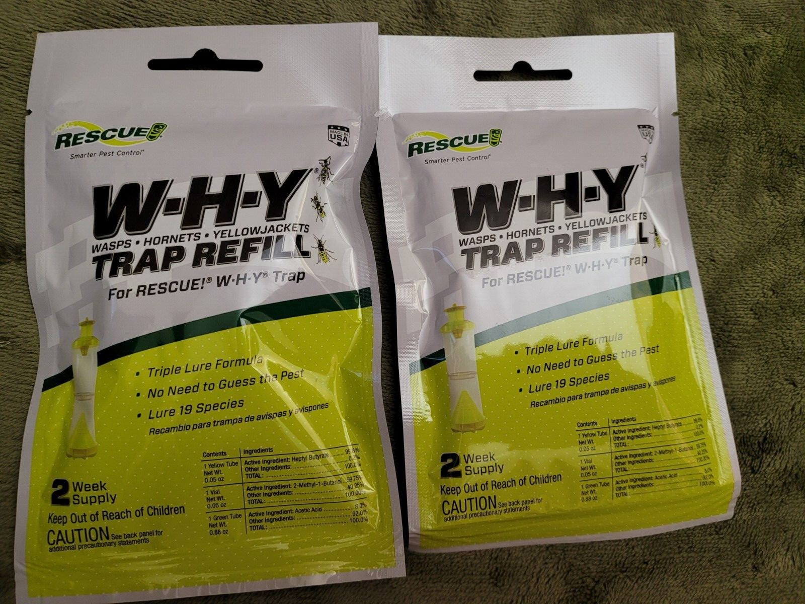 RESCUE! Non-Toxic Wasp, Hornet, Yellowjacket Trap (WHY Trap) Attractant. 2 pack