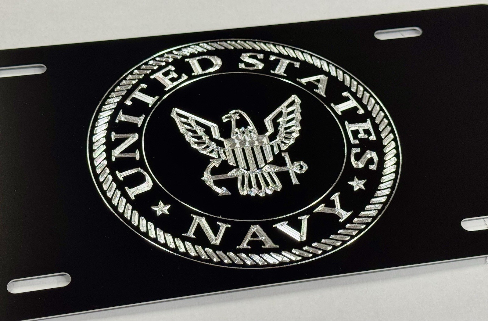 Engraved US NAVY Seal Car Tag Diamond Etched Black Aluminum Metal License Plate