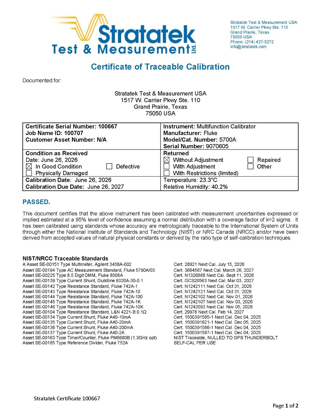 Fluke 5700A Multifunction Calibrator NIST Calibrated
