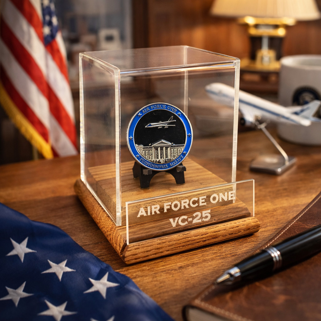 Air Force One VC-25 Challenge Coin w/ Acrylic Display Presidential Aircraft 24