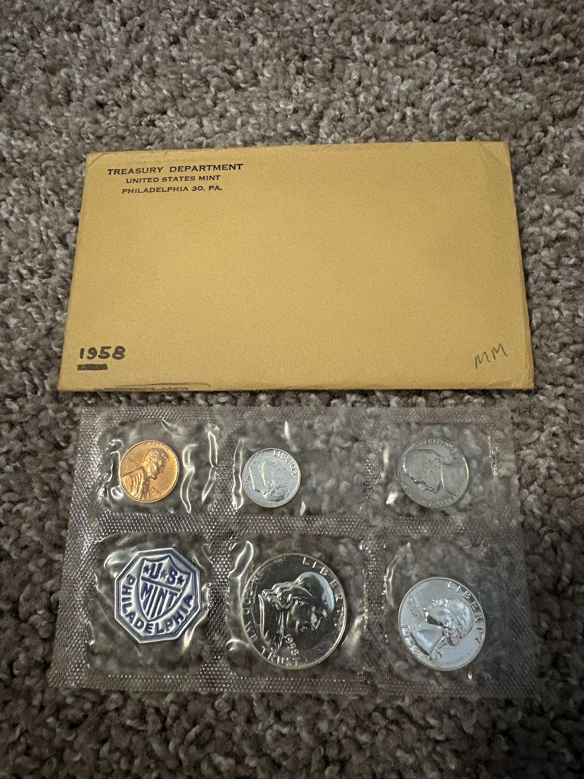 1958 US Mint Proof Set, flat pack with envelope