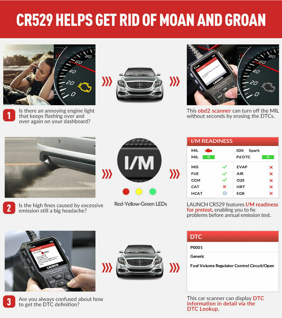 LAUNCH OBD2 Scanner Code Reader Automotive Scan Tool Engine Check Car Diagnostic