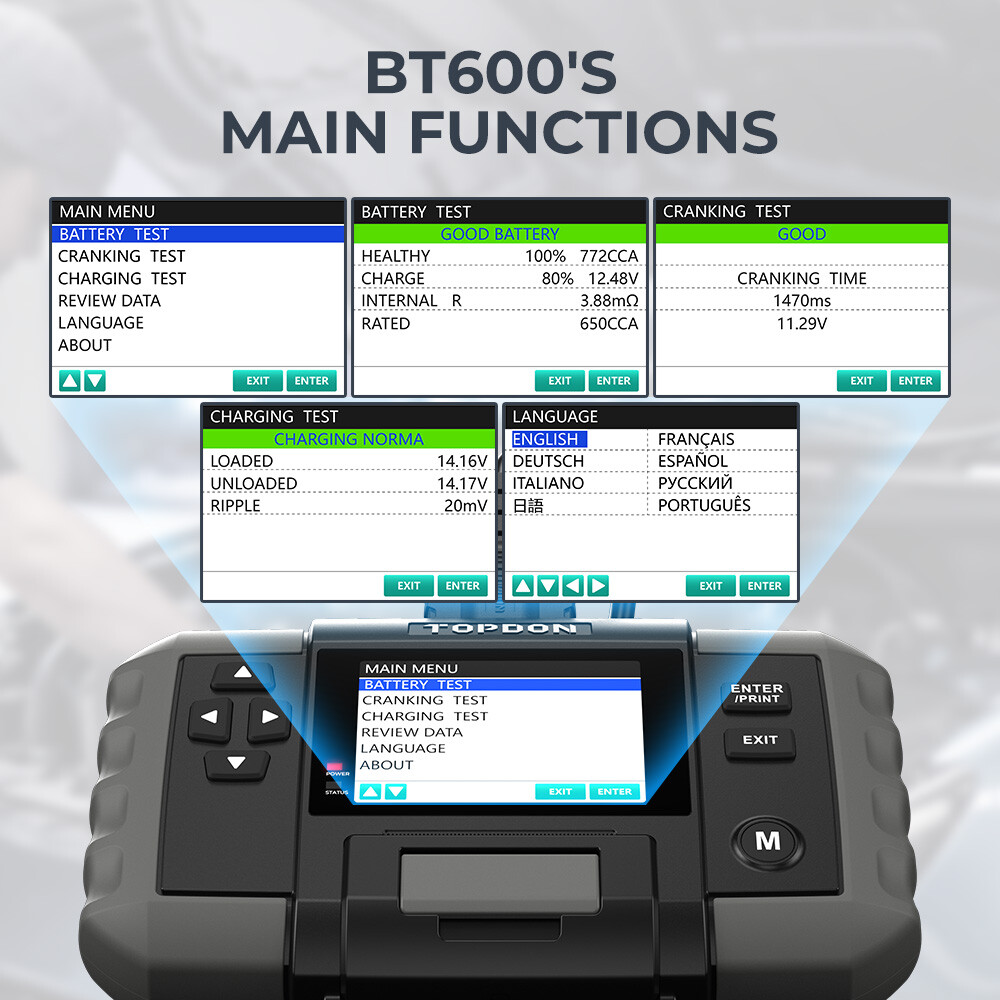 Car Battery Tester Charging Test Load Test With Built-in Printer TOPDON BT600