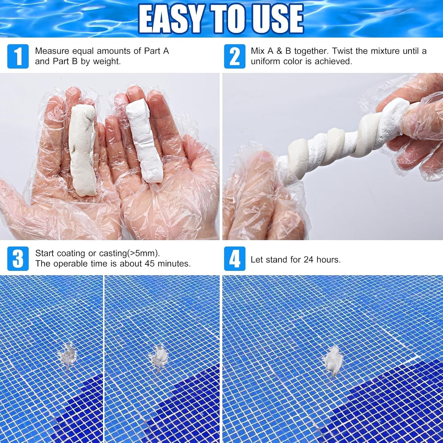 10oz Waterproof Epoxy Putty for Pools & More - Easy Underwater Application
