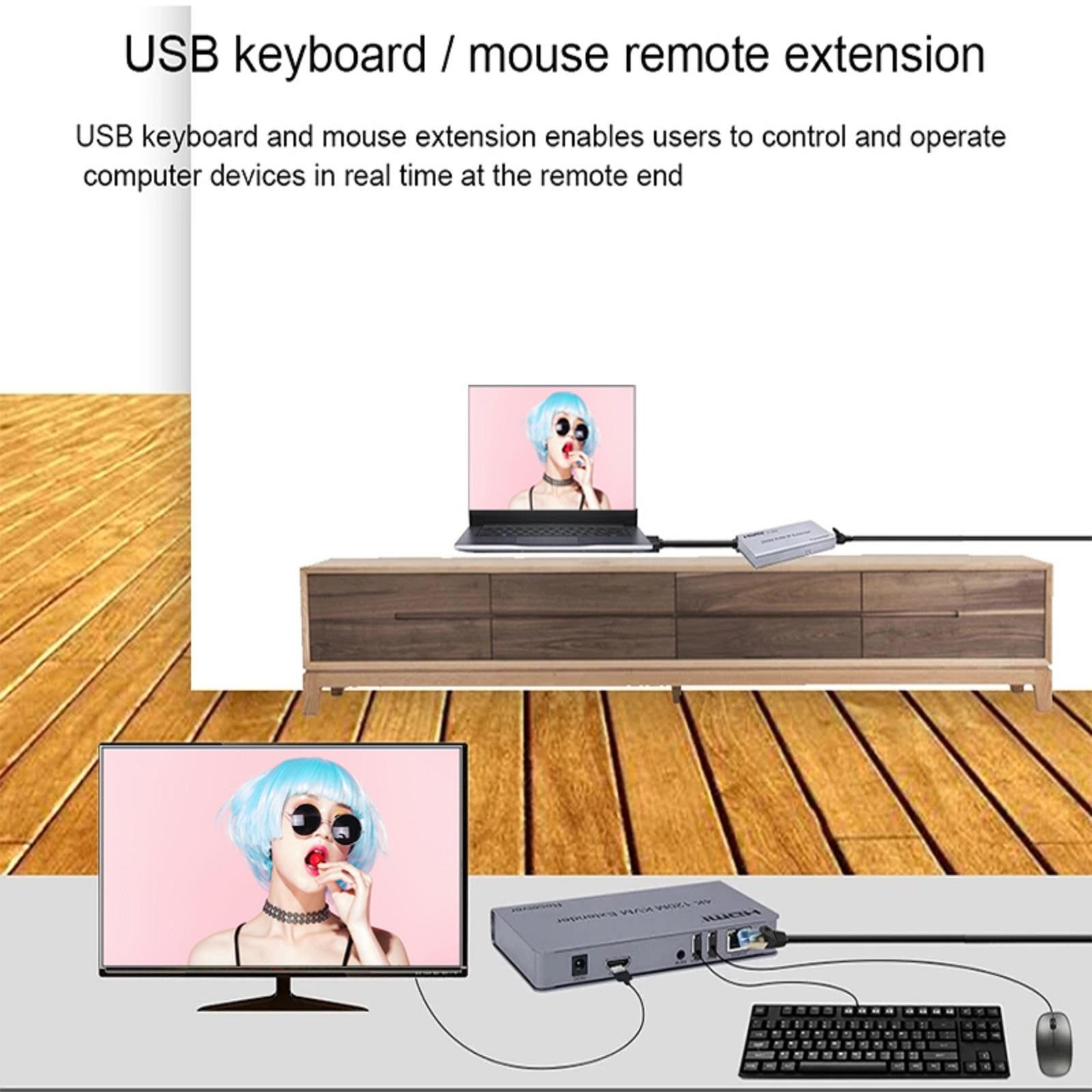 120M HDMI KVM USB Extender Transmitter Stereo Audio Video Transmitter + Receiver