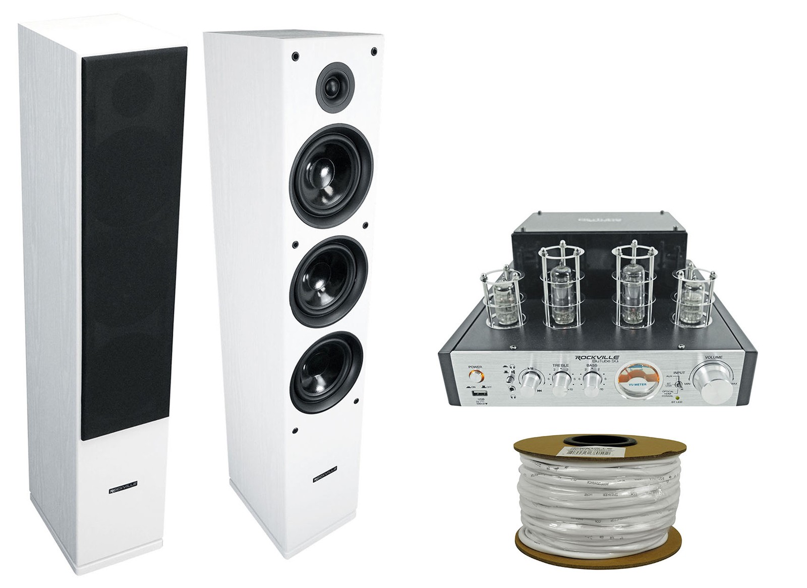 Rockville BluTube SG Bluetooth Tube Amplifier/Home Receiver + (2) Tower Speakers