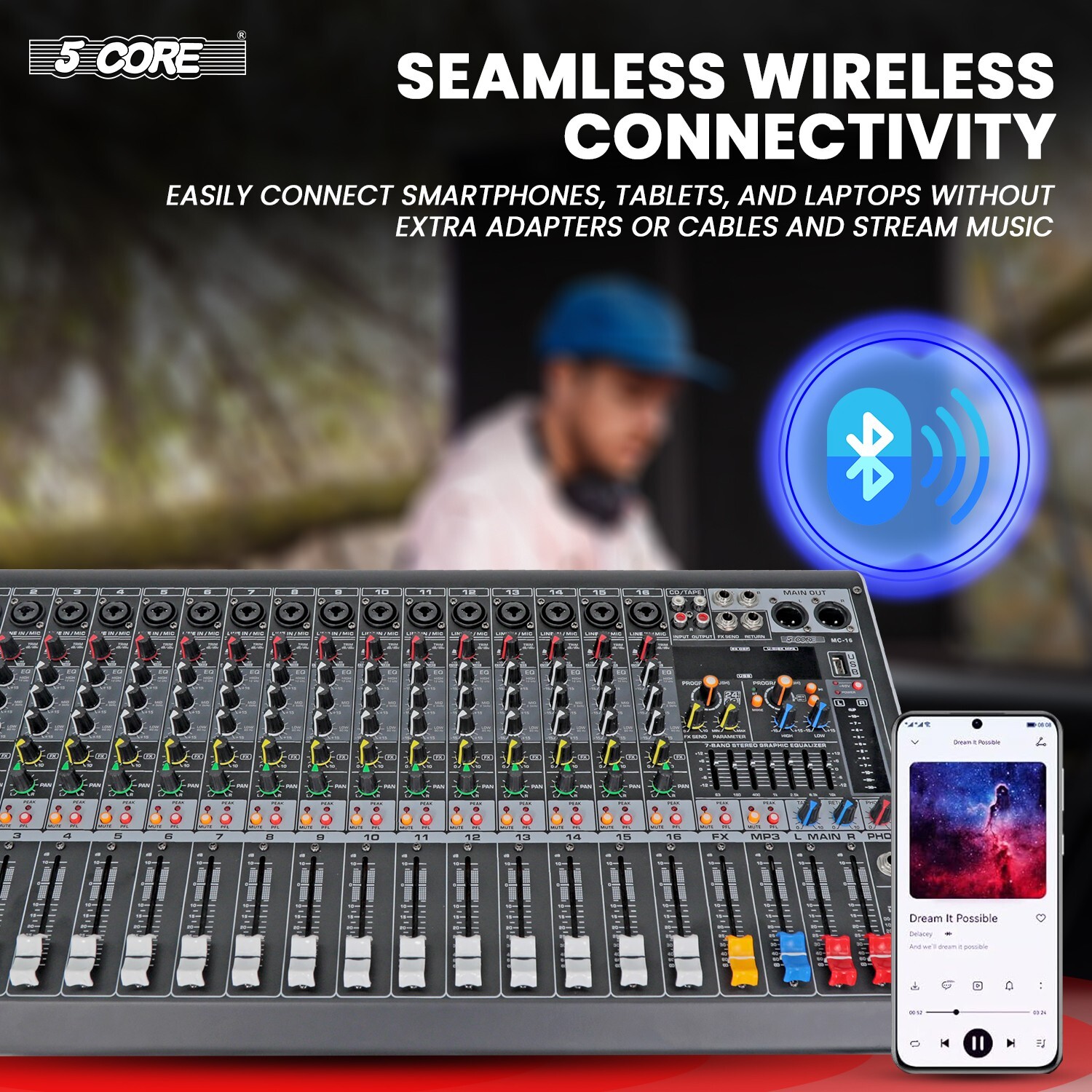 5Core Professional Audio Mixer 16 Channel DJ Mixing Board Bluetooth USB Analog