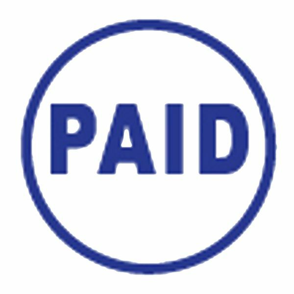 PAID Stamp, Pre-inked Blue, Shiny Brand, Round 5/8" Diameter Imprint