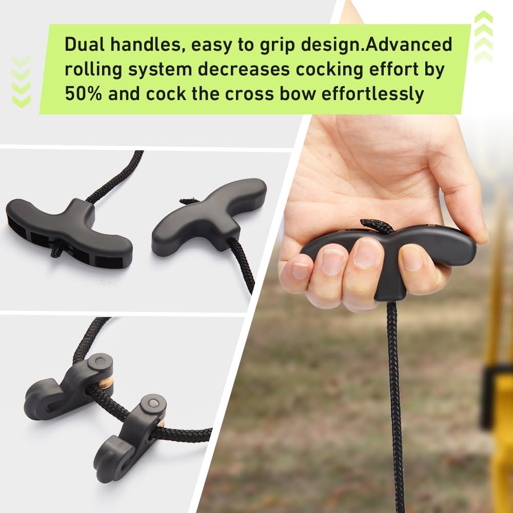AHOSOUTLY Crossbow Pull Cord Cocking Rope Device Double Handle Black