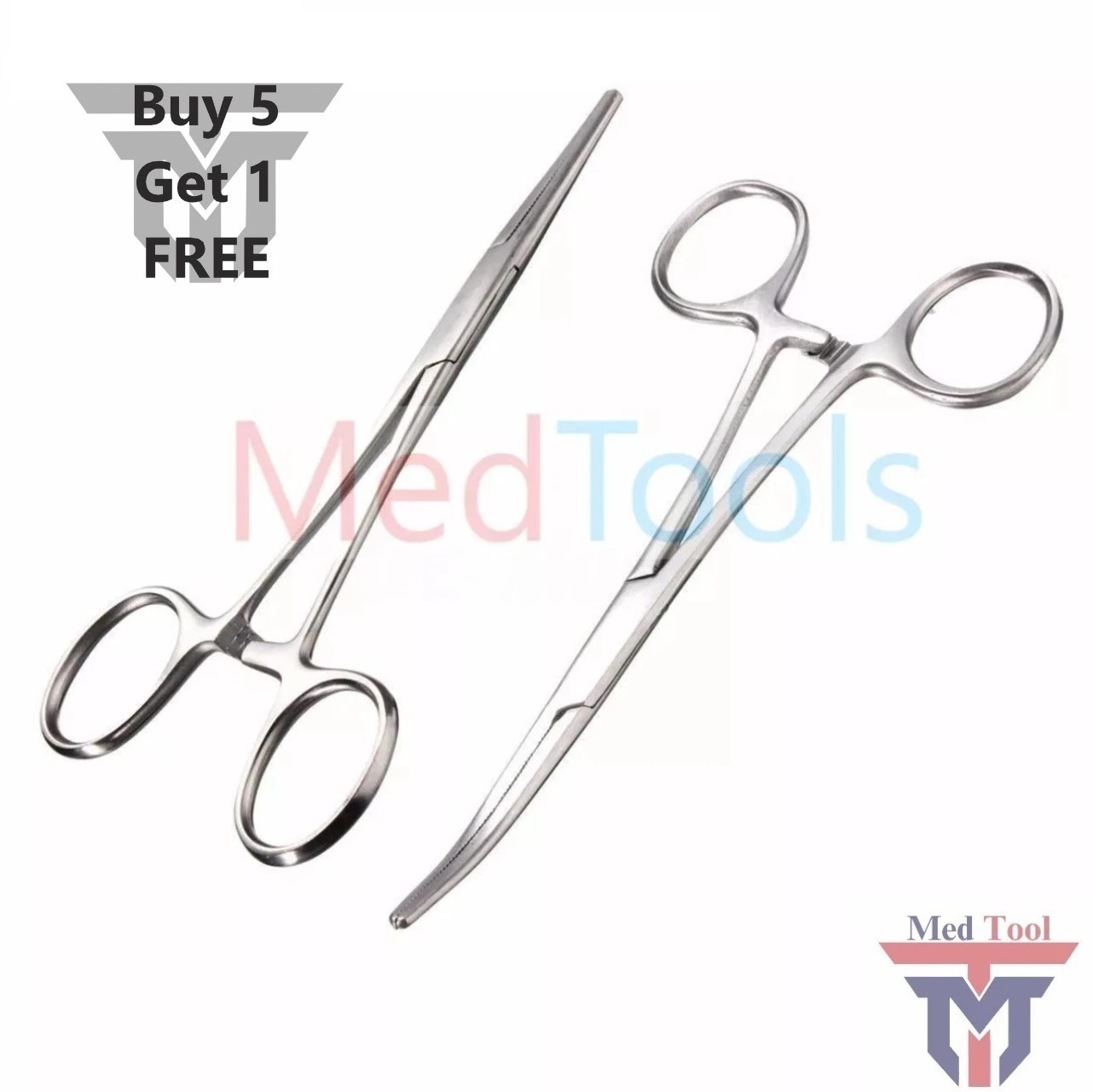 2pc Fishing Set 5" Straight + Curved Hemostat Forceps Locking Clamps