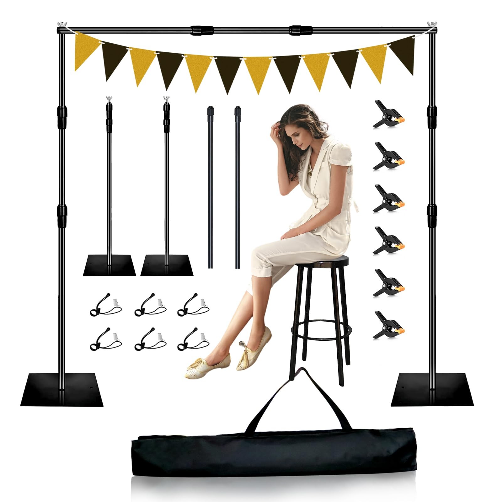 Backdrop Stand, 8x10ft Metal Base Photo Studio Support System, Adjustable Bac...