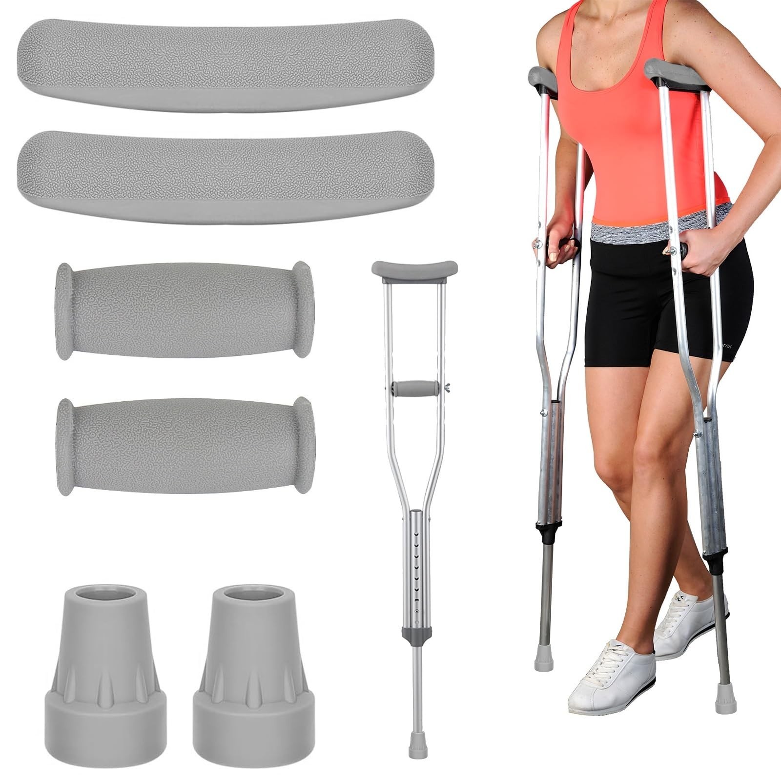 DXMWWTP Replacement Crutch Pads, 6 Pcs, Gray, Latex-Free, Rubber Grip, 1.25-1...