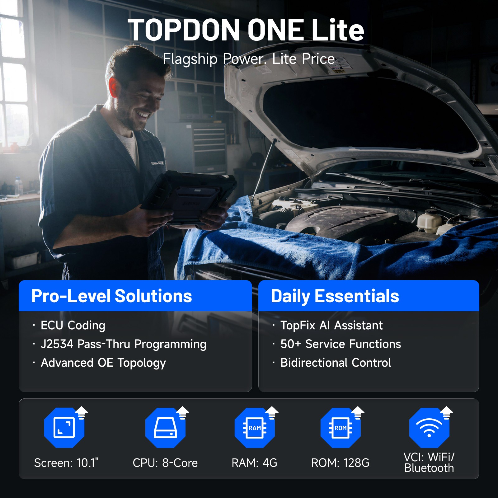 TODPON ONE Lite 10.1" Scan Tool, Bidirectional, ECU Coding, 50+ Service Function