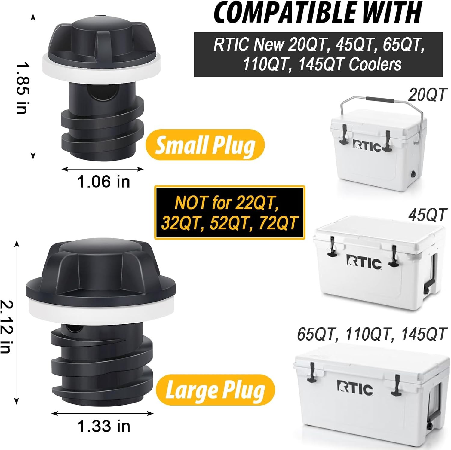 Cooler Drain Plug for RTIC Coolers, 2 Pack Large & Small Replacement Plugs Compa
