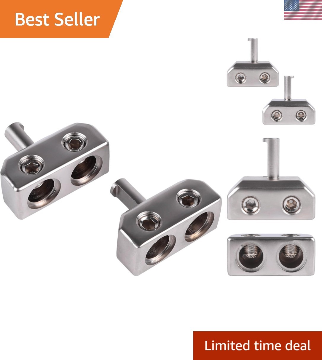 Dual 1/0 AWG Gauge to 1/0 Gauge Amplifier Input Adapters Pair