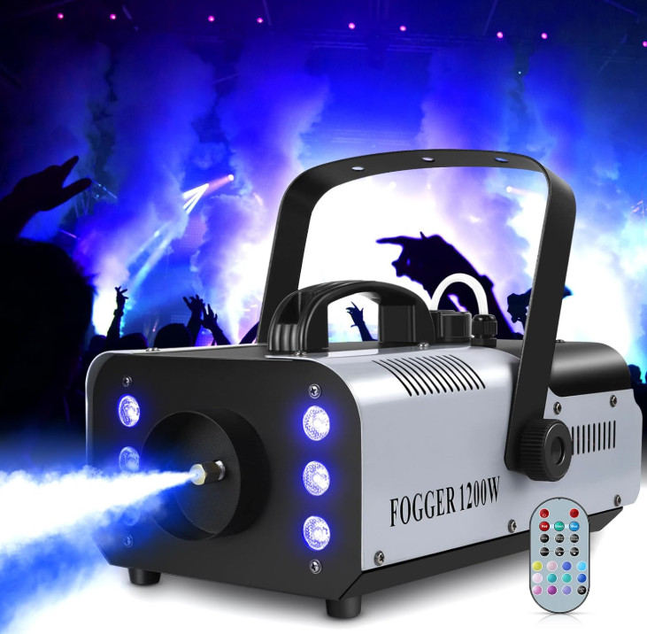 Máquina de humo 1200W con luces RGB 6LED, efecto escénico para fiestas y DJ