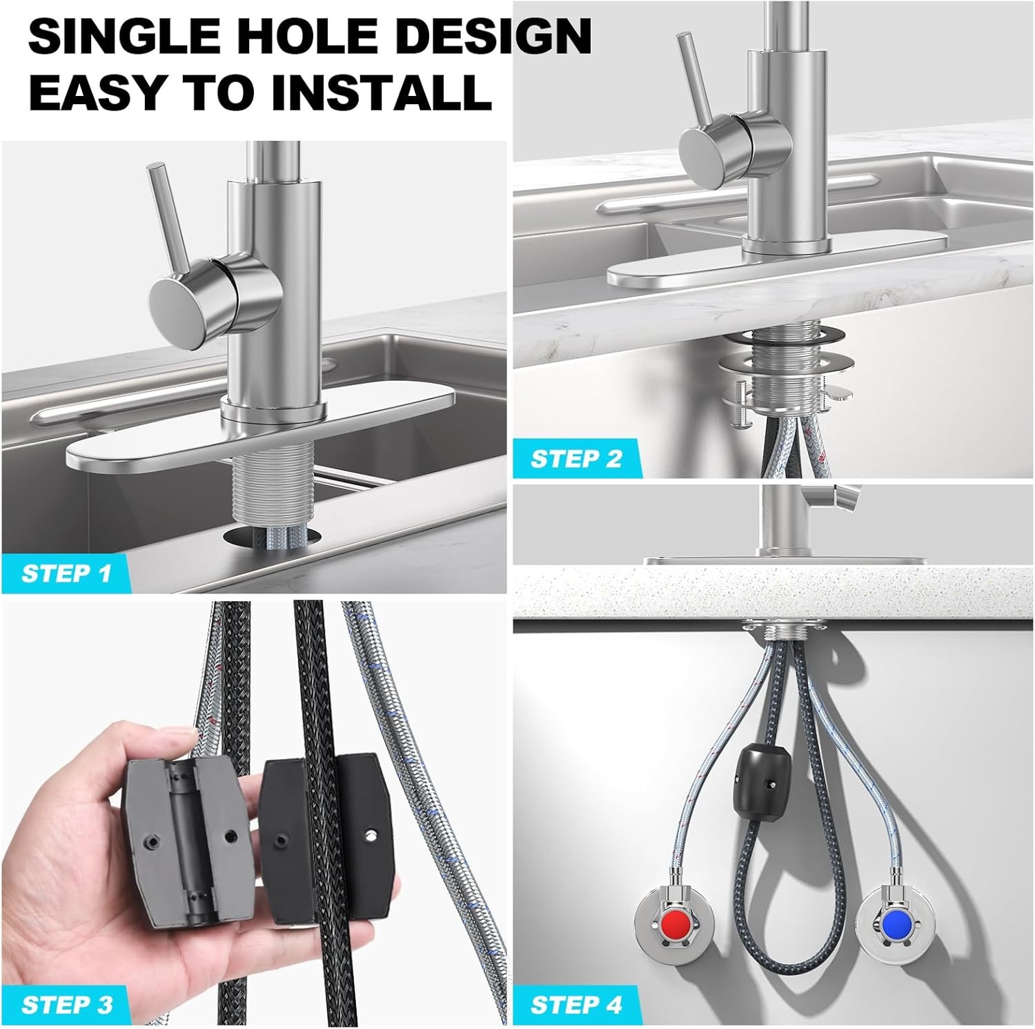 Brushed Nickel Kitchen Faucets with Pull down Sprayer & Soap Dispenser