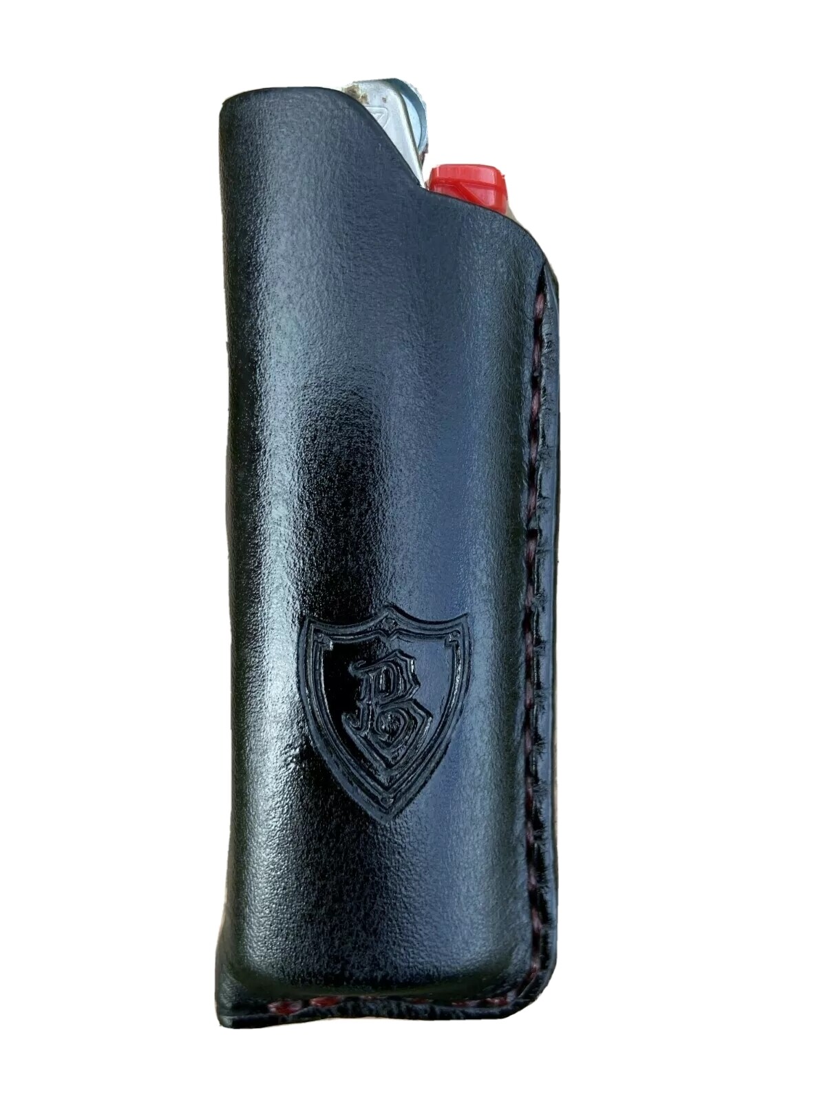Black Leather BIC Lighter Case with Black Metal Belt Clip