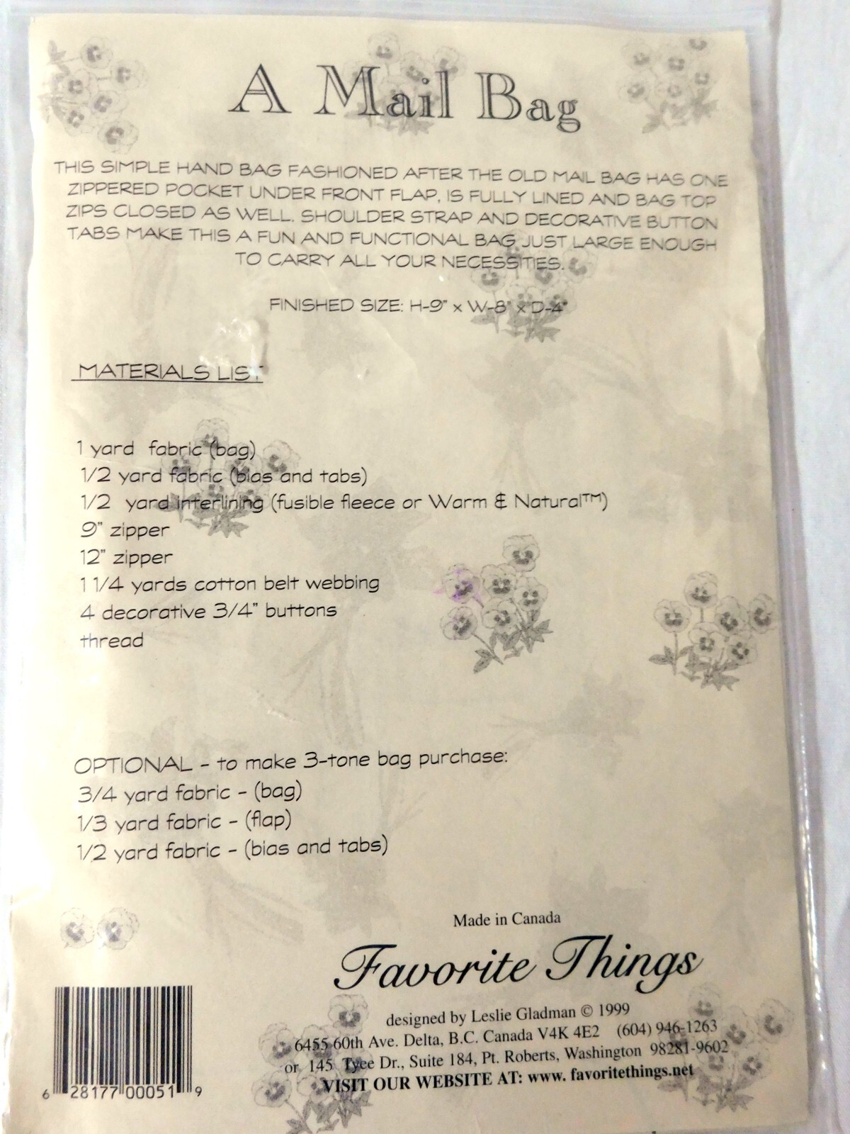 Favorite Things Pattern Designs A Mail Bag Pattern