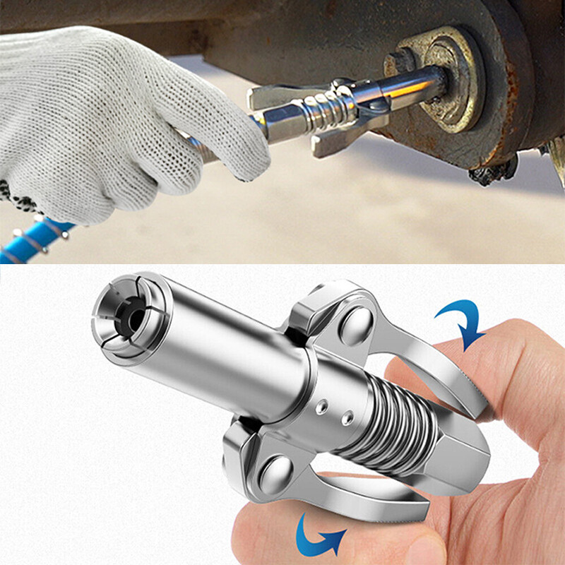 10000 PSI Grease Gun Coupler Quick Release Lock Coupling Double Handle Tool