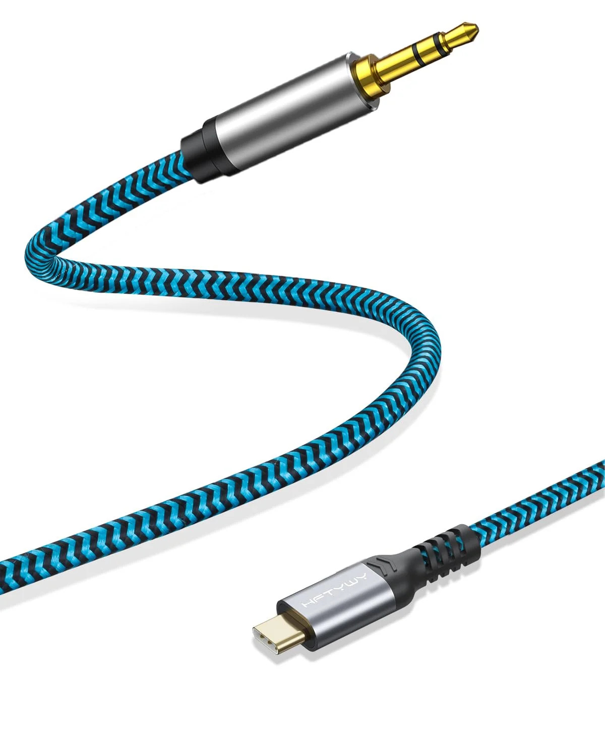 Aux to USB C Cable, 4ft Nylon Braided Type C to 3.5mm Audio Cord for Car Stereo,