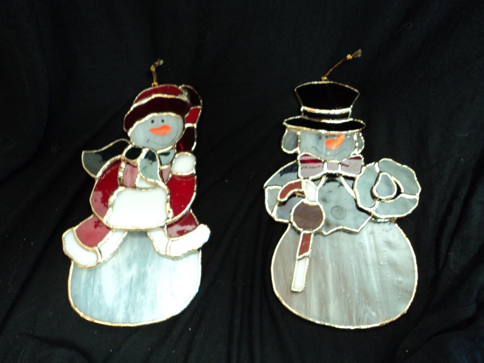 Set of 2  Stained Glass Snowman Ornaments or Suncatchers 7" long