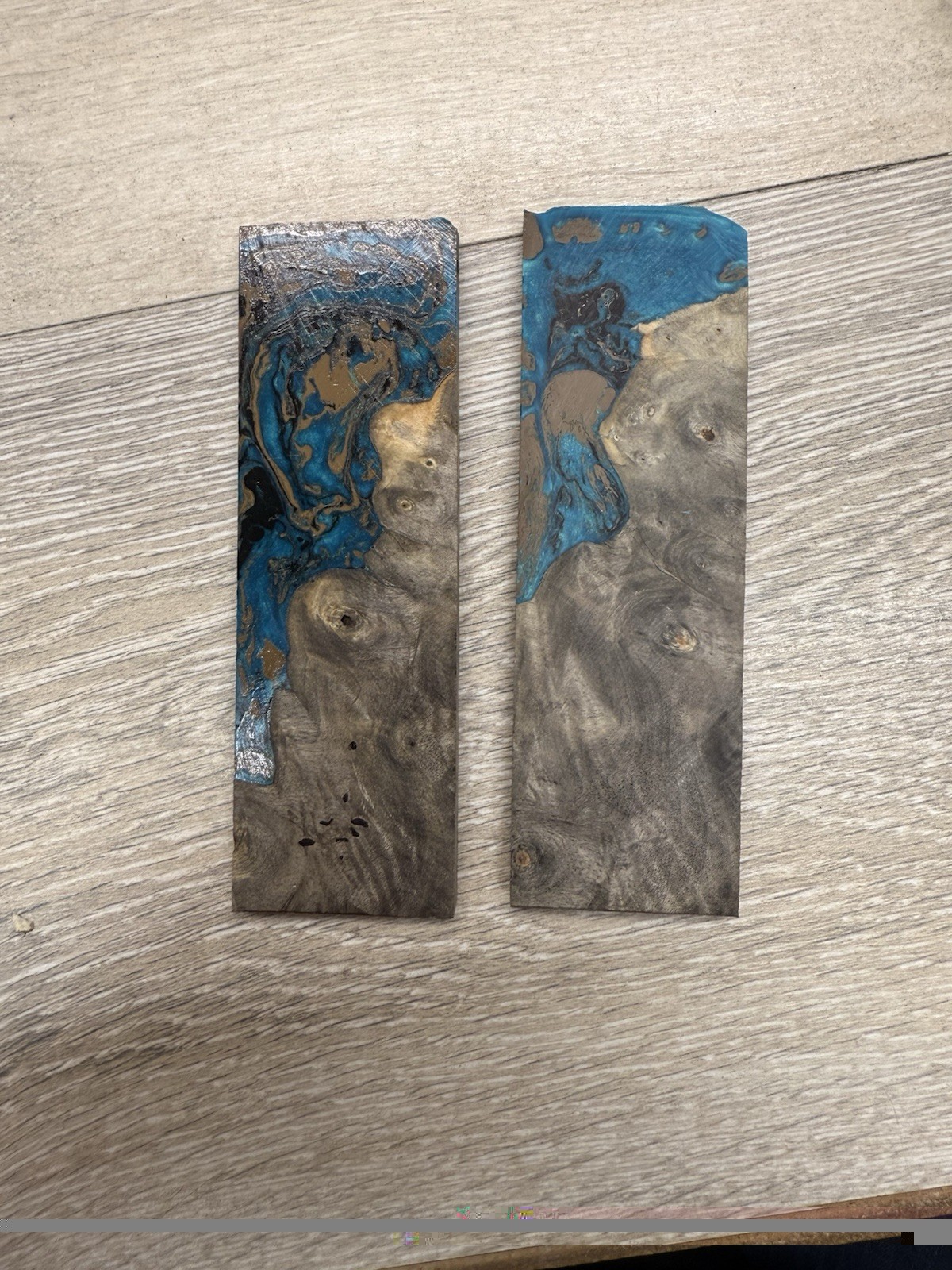 2 Custom Wood and Resin Aqua Blue Gray Knife Scales Blanks 5.5”x1.75”x.30”
