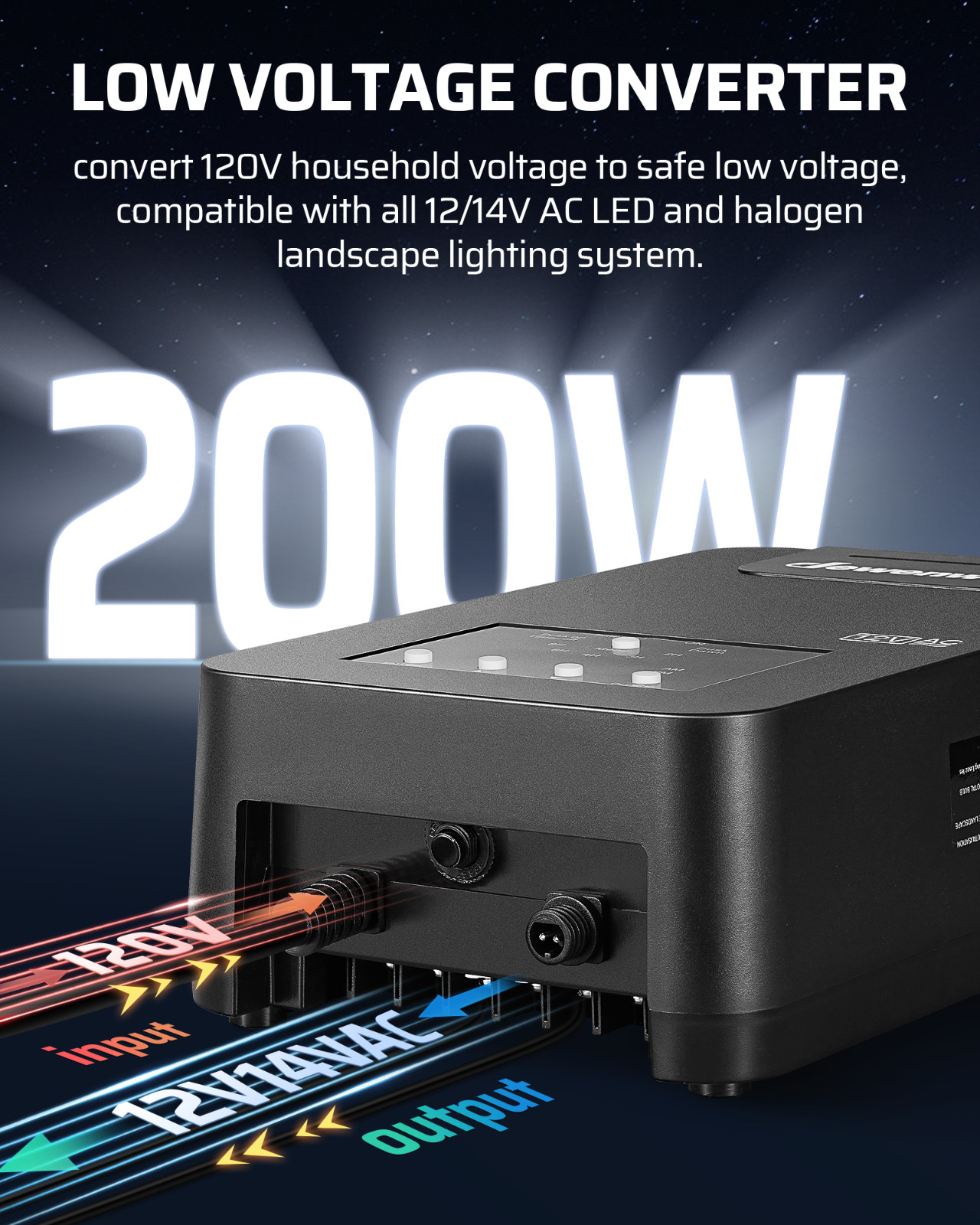 DEWENWILS Low Voltage Transformer 200W, Photocell Sensor & Timer, Weatherproof