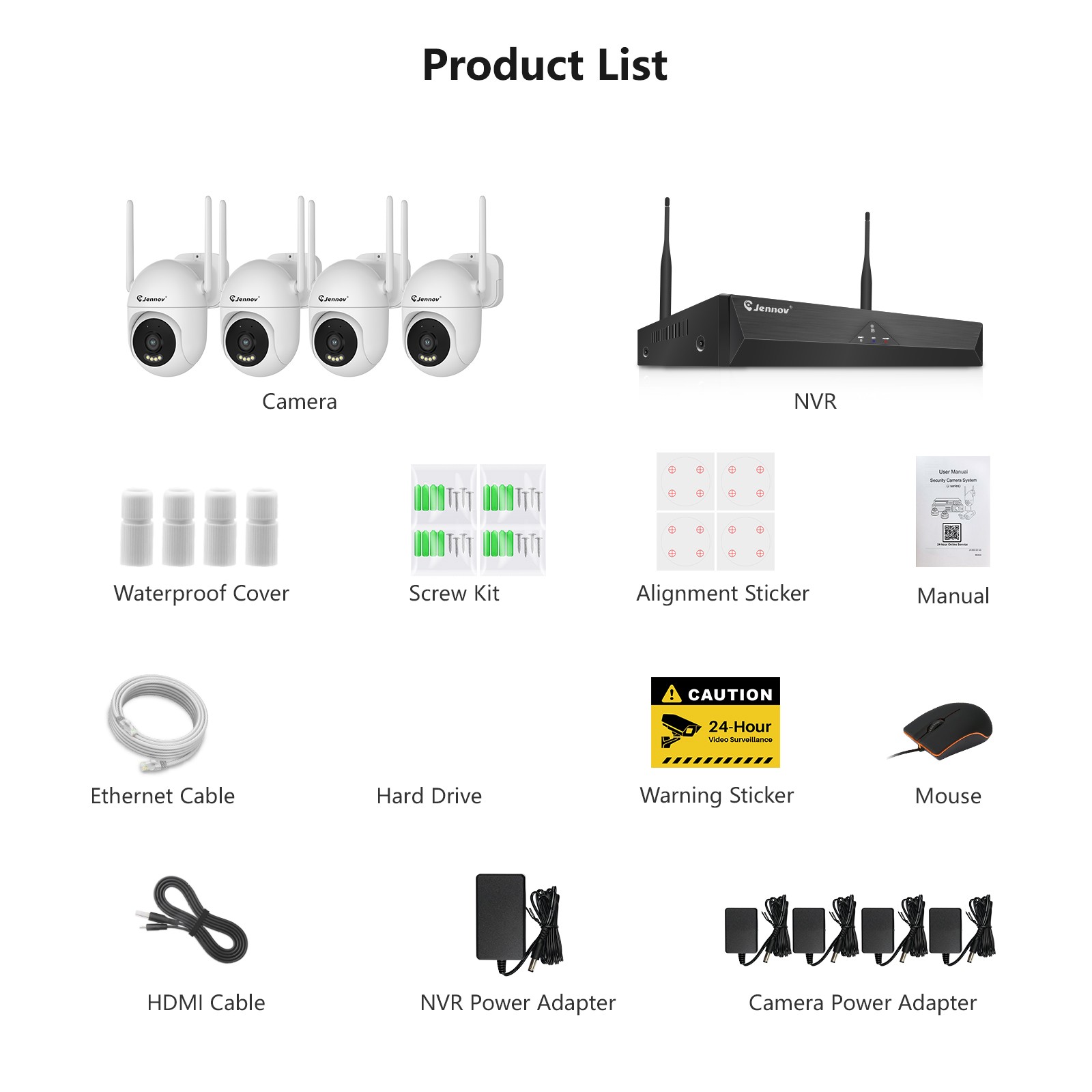 JENNOV Wireless Security Camera System 5MP NVR WIFI Two Way Audio Night Vision
