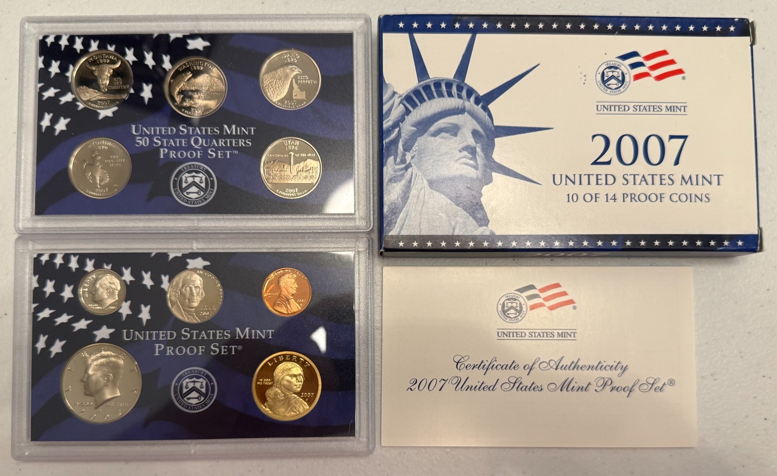 * 2007-S 10-coin U.S. PROOF SET with blue box & COA. NO PRESIDENTIAL DOLLARS. *