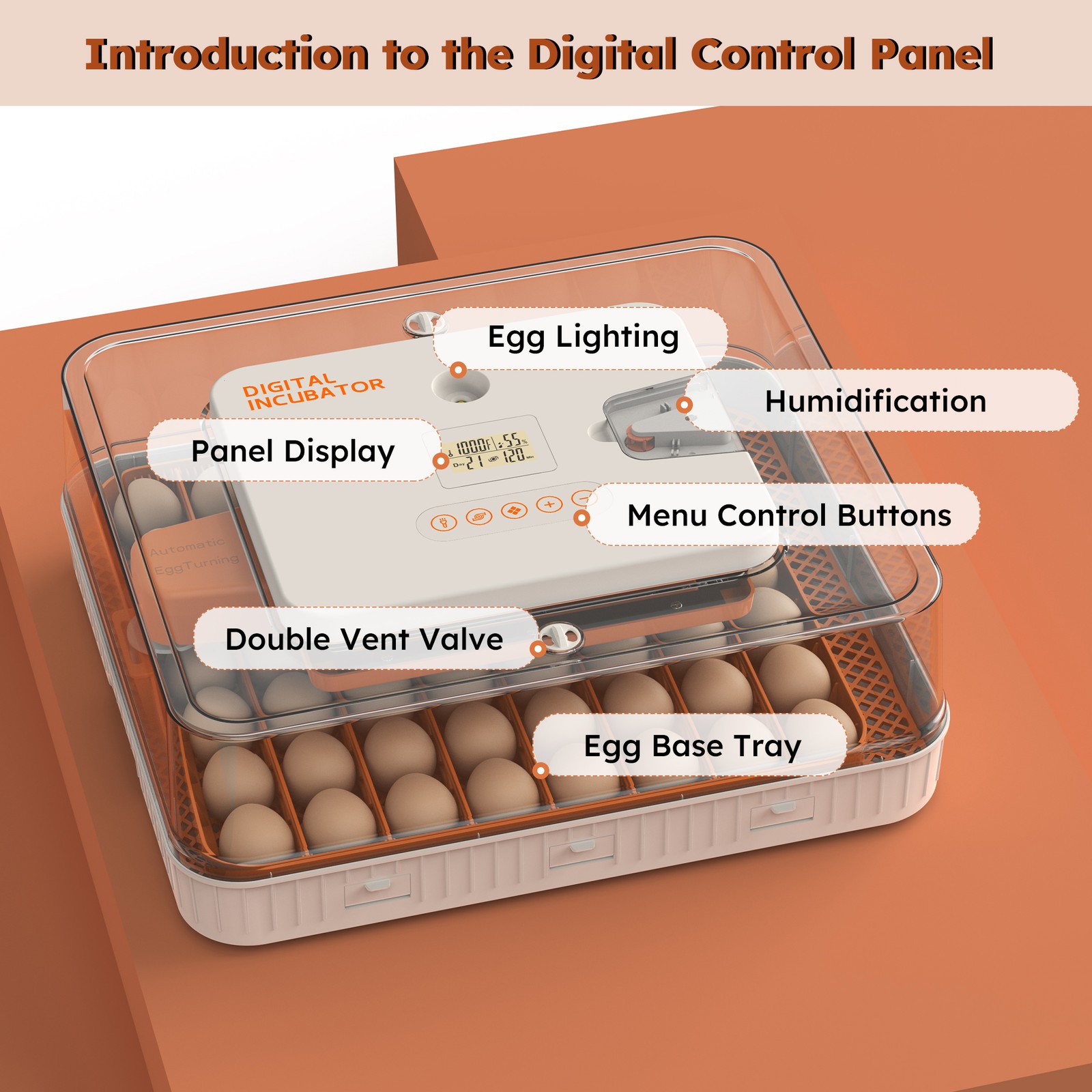 56pcs Egg Incubator Automatic Turning & Humidity Control Chicken Duck Goose Eggs