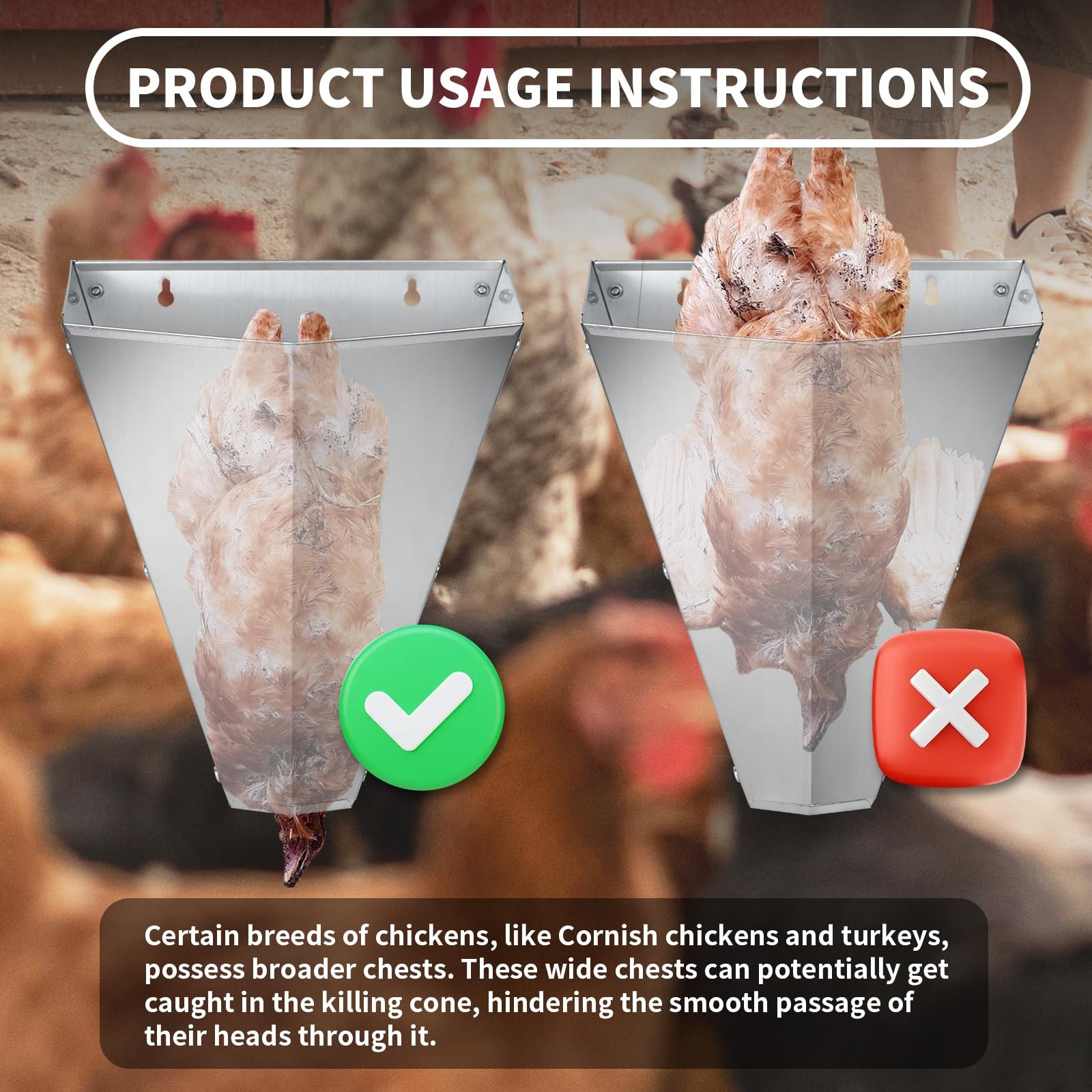Large Chicken Cone Butchering Stainless Kill Poultry Processing 8lb Equipment